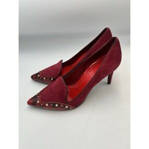 TORY BURCH Fuschia/Red Monroe Suede Patent Leather Pumps 9 Stunning Pre-loved